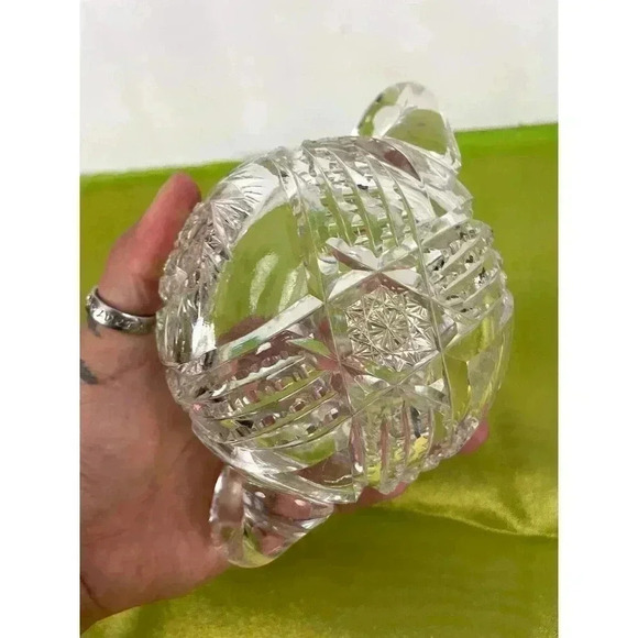 VTG American Brilliant Crystal Sugar Bowl Clear Cut Glass HEAVY Sawtooth - Picture 3 of 16